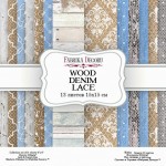 Набір двостороннього паперу для скрапбукінгу 15*15 см 'Wood denim lace', 200г/м2, 12 арк.,FDSP-03013 FDSP-03013